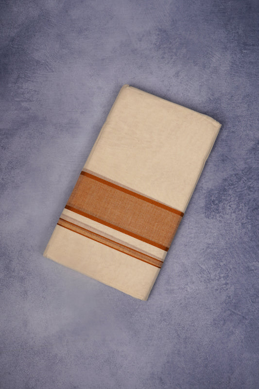 FCD-86C CREAM DOUBLE DHOTI  4.00 MTR - Brown