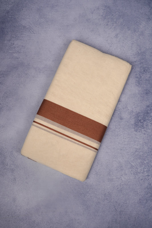 FCD-76C CREAM DOUBLE DHOTI  4.00 MTR - Brown
