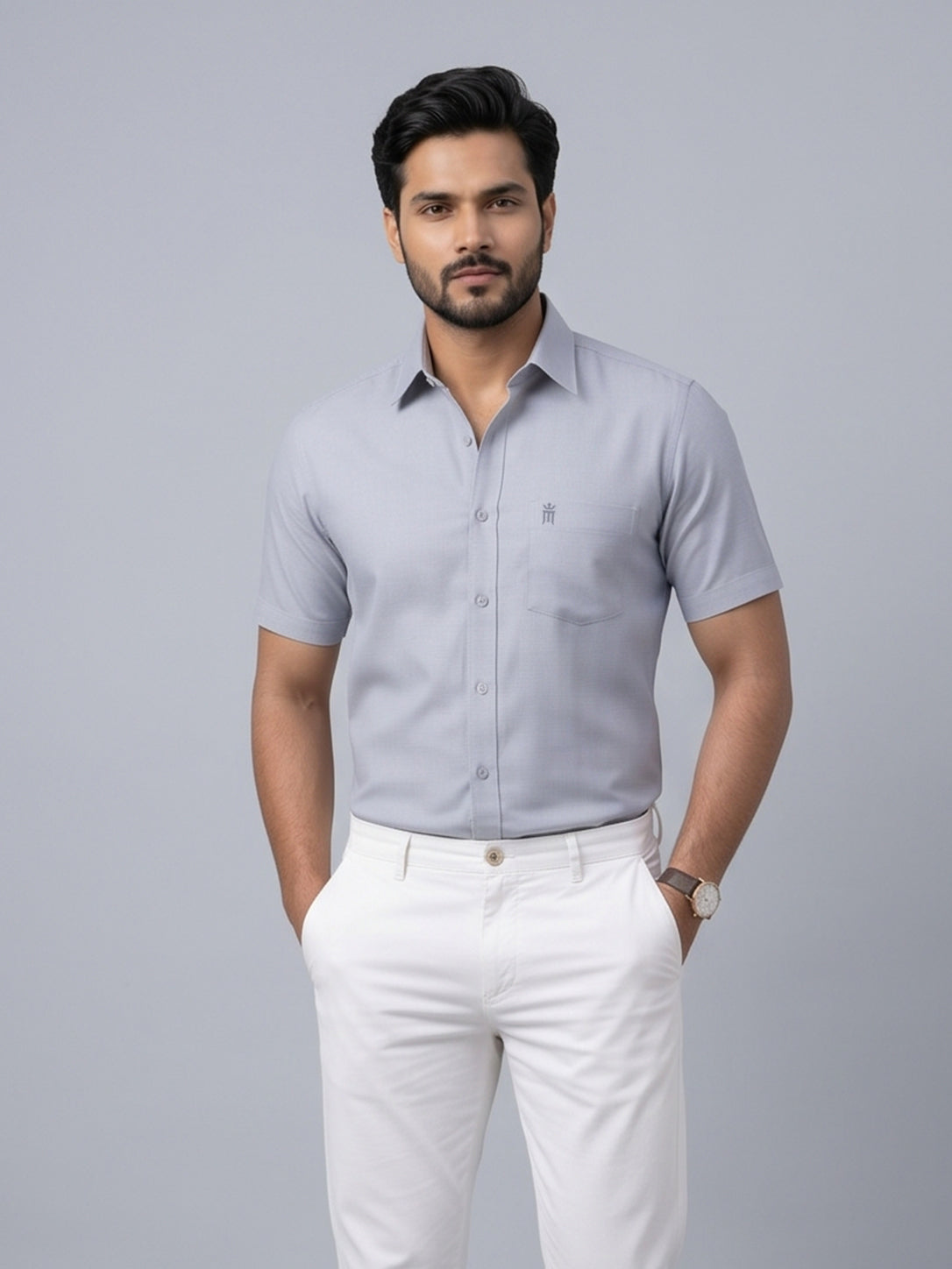 MCR Men Formal Colour Shirt - Light gray 82504 Hydrogen