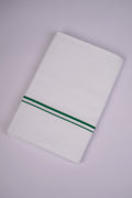 Mens Cotton Blend White Dhoti Double Small  Border 3.70 m|SD-18 PEACOCK GREEN