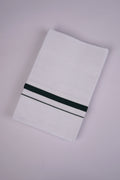 Pure  Cotton White Dhoti Double Small  Border 4.00 m|HD-23 FOREST GREEN