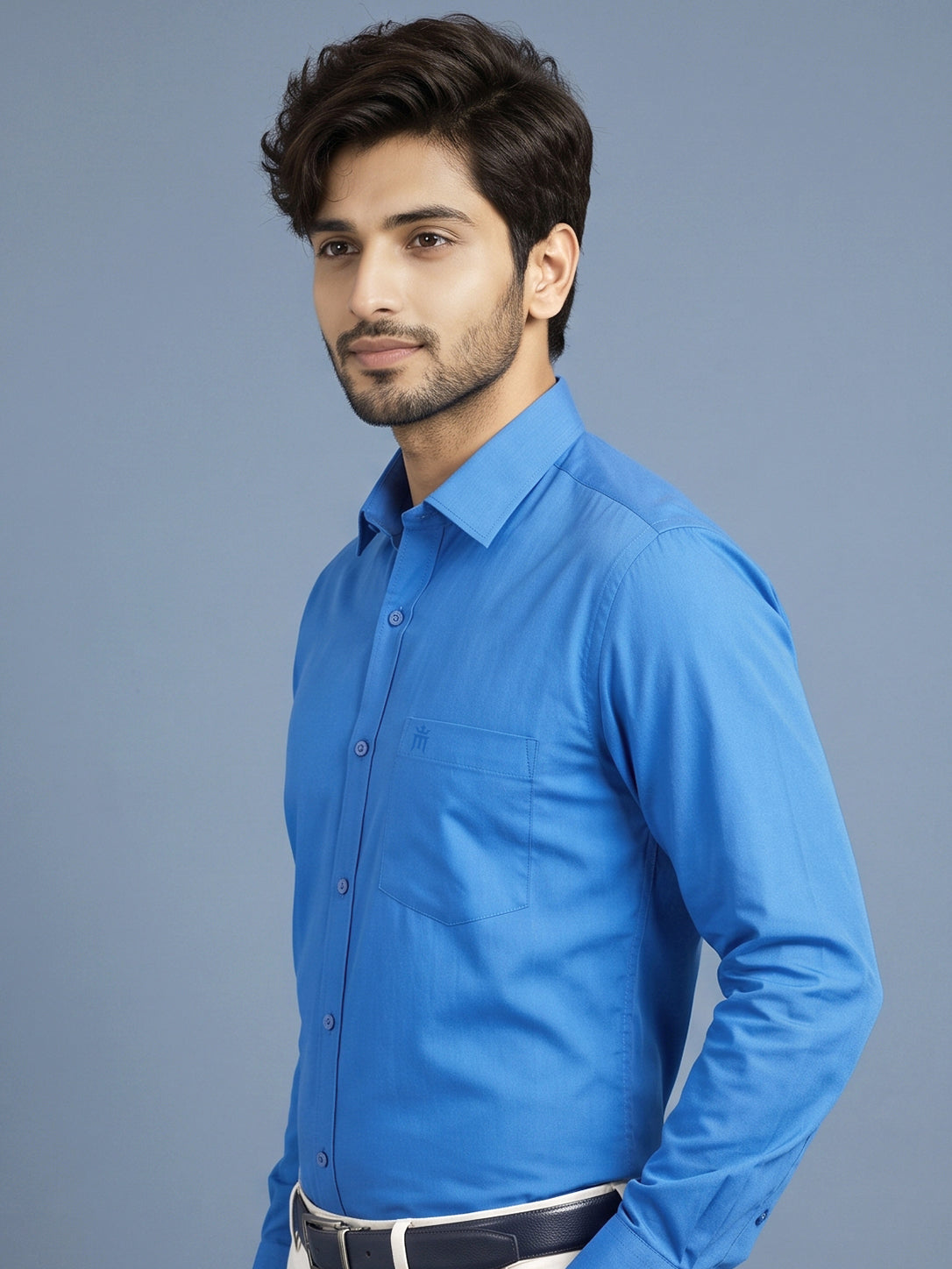 Stain Free Full Sleeve Formal Blue Color Shirt For Men-68007