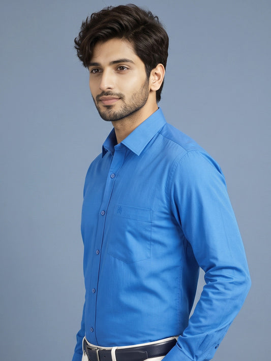 Stain Free Full Sleeve Formal Blue Color Shirt For Men-68007