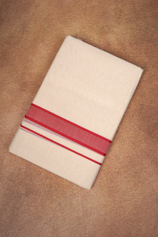 FD-174C CREAM DOUBLE DHOTI  3.80 MTR - Dark Pink