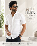 PURE LINEN WHITE HALF SLEEVE SHIRT - 6026 MEN WHITE SHIRT