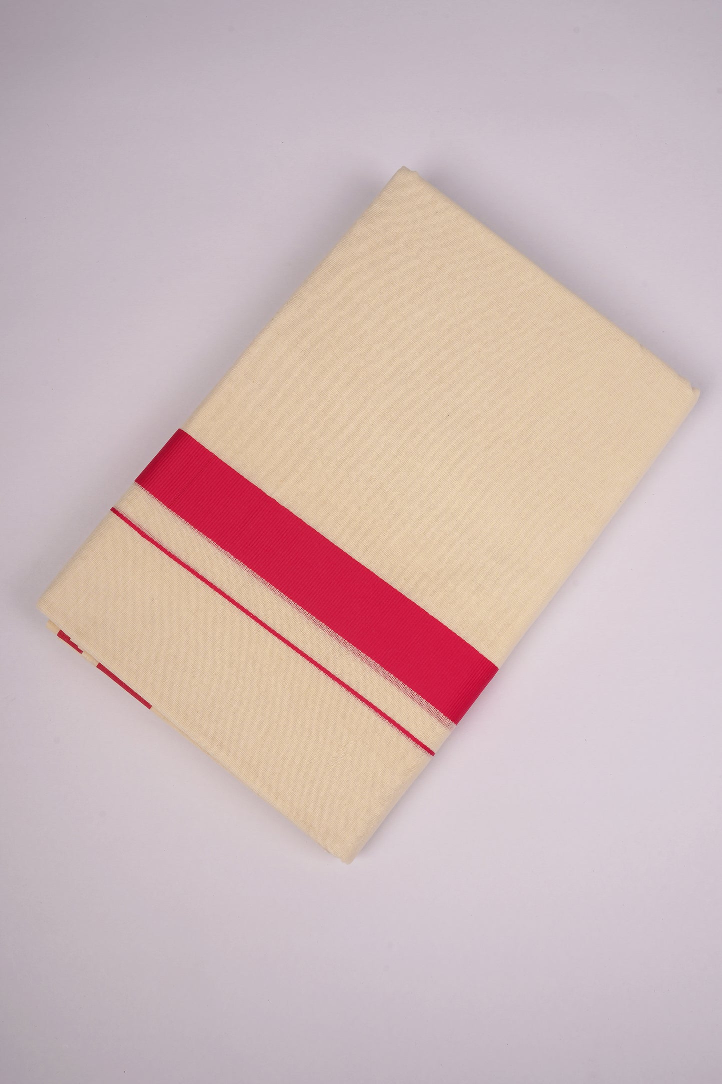 FD-08C CREAM DOUBLE DHOTHIE 3.80 MTR-Dark Pink