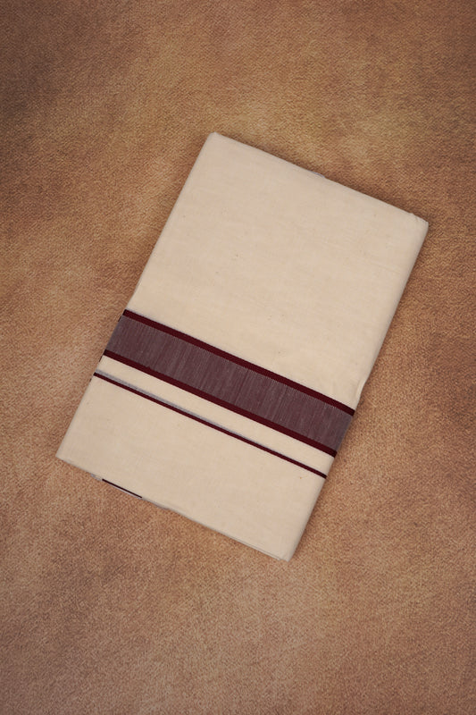 FD-174C CREAM DOUBLE DHOTI  3.80 MTR - Dark Brown