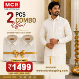 2 Pcs Combo Pure Silk Shirt Full Sleeve - Cream