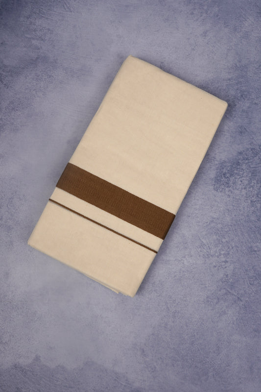 FCD-366C CREAM DOUBLE DHOTI  3.80 MTR - Dark Brown