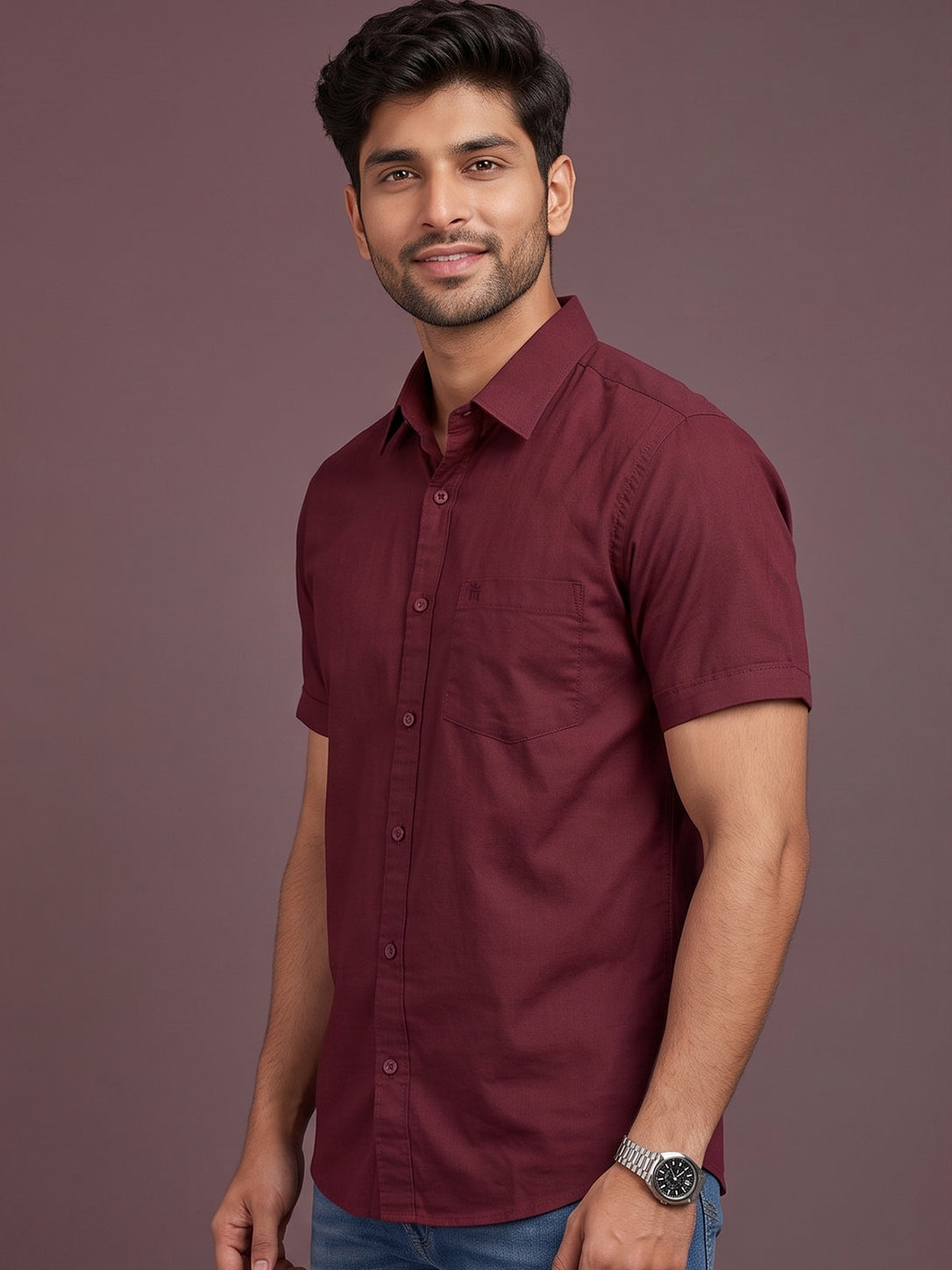 Stain Free Half Sleeve Formal Maroon Color Shirt For Men-68001