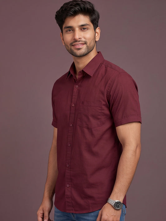 Stain Free Half Sleeve Formal Maroon Color Shirt For Men-68001