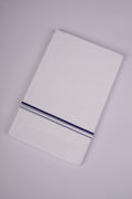 Mens White Double Dhoti 100% Cotton with Small Border - 4.00M | SD-16-Blue