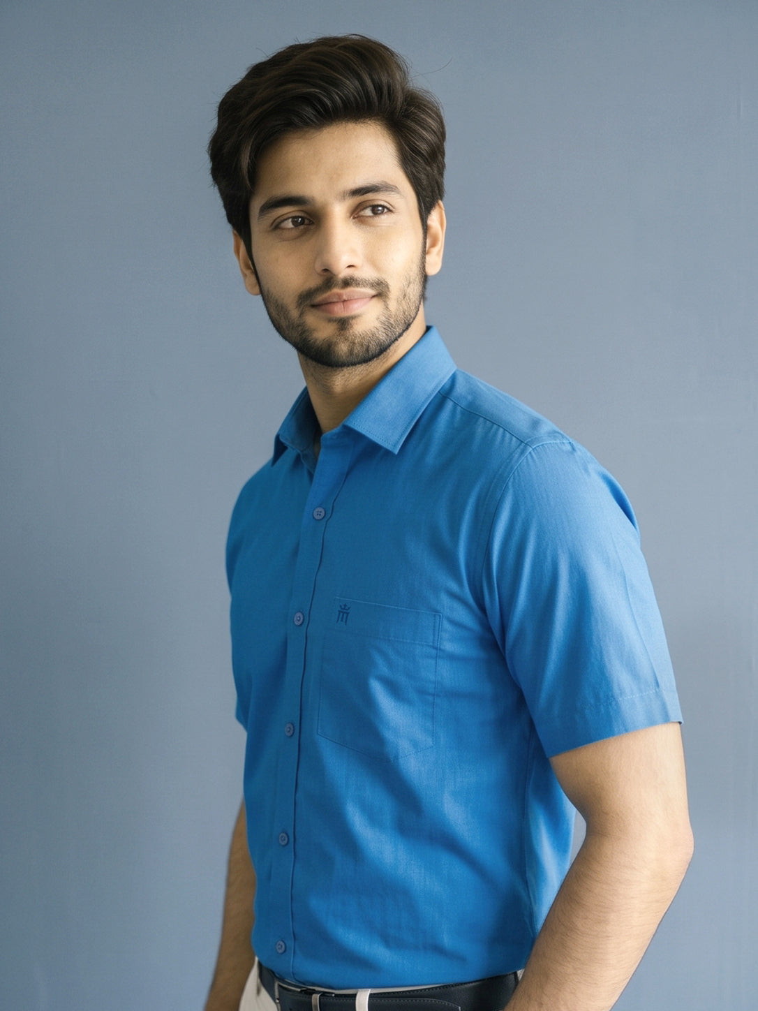 Stain Free Half Sleeve Formal Blue Color Shirt For Men-68007