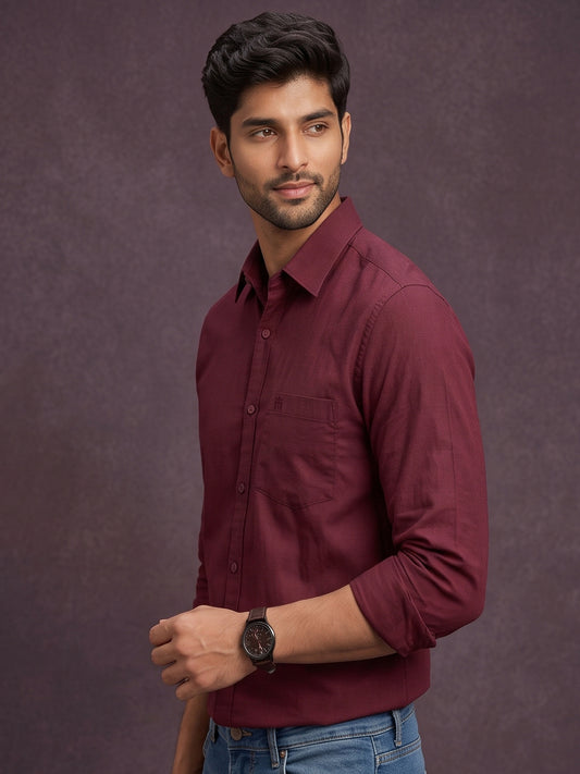 Stain Free Full Sleeve Formal Maroon Color Shirt For Men-68001