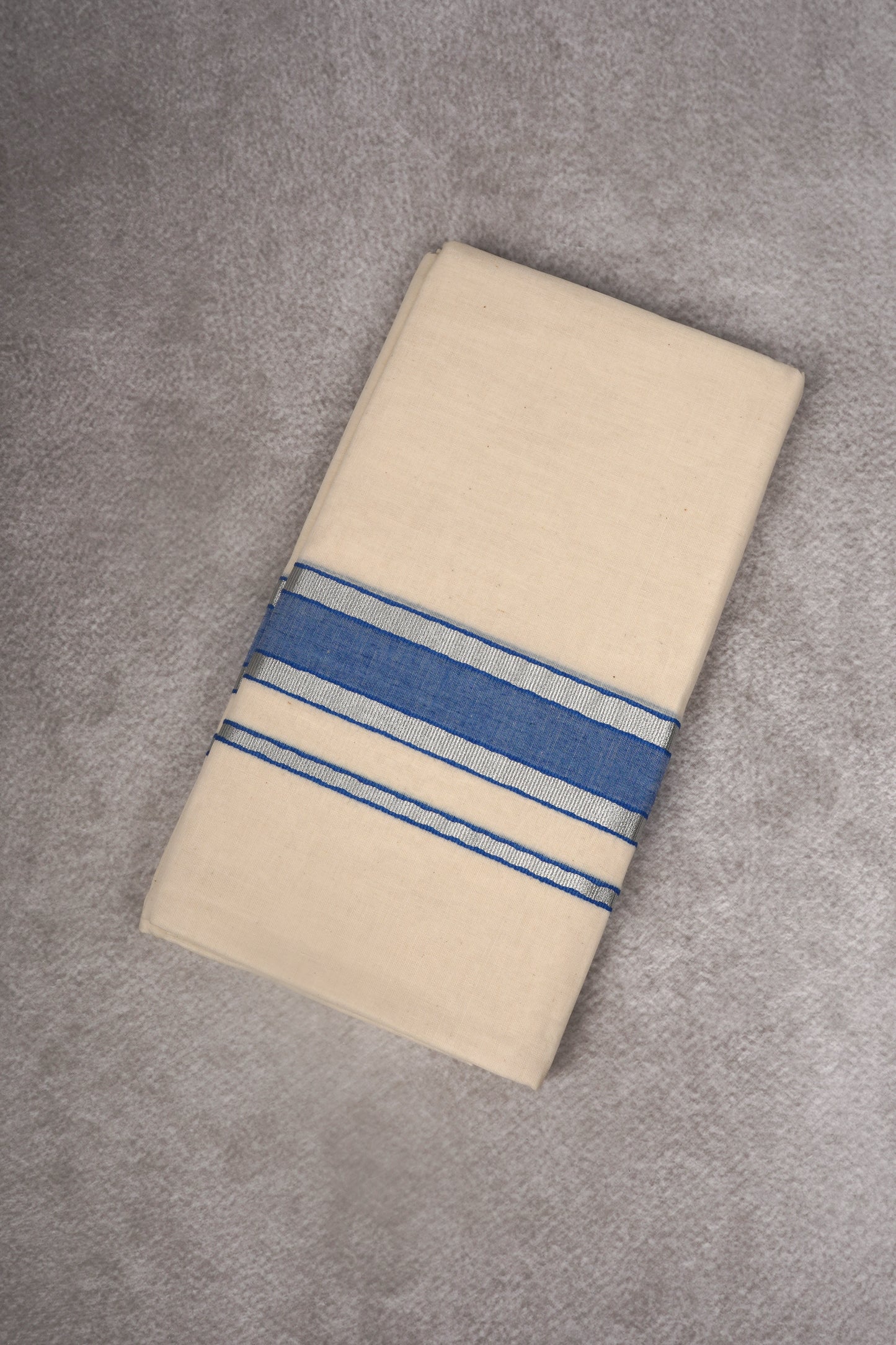 FCD-01C CREAM DOUBLE DHOTHIE 4.00 MTR - Ink Blue