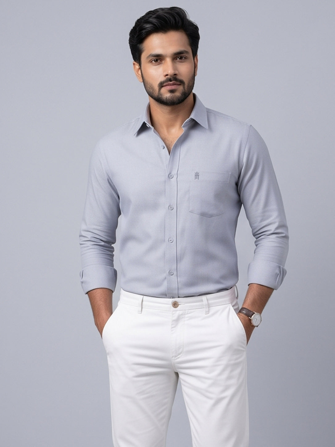 MCR Men Formal Colour Shirt - Light gray 82504 Hydrogen