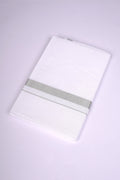 Mens Cotton Blend White Dhoti With Silver Jari Border 1.90 mtr-SLS-19