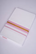 Pure  Cotton White Dhoti Single Fancy Border 2.00 m|FS-108 PINK