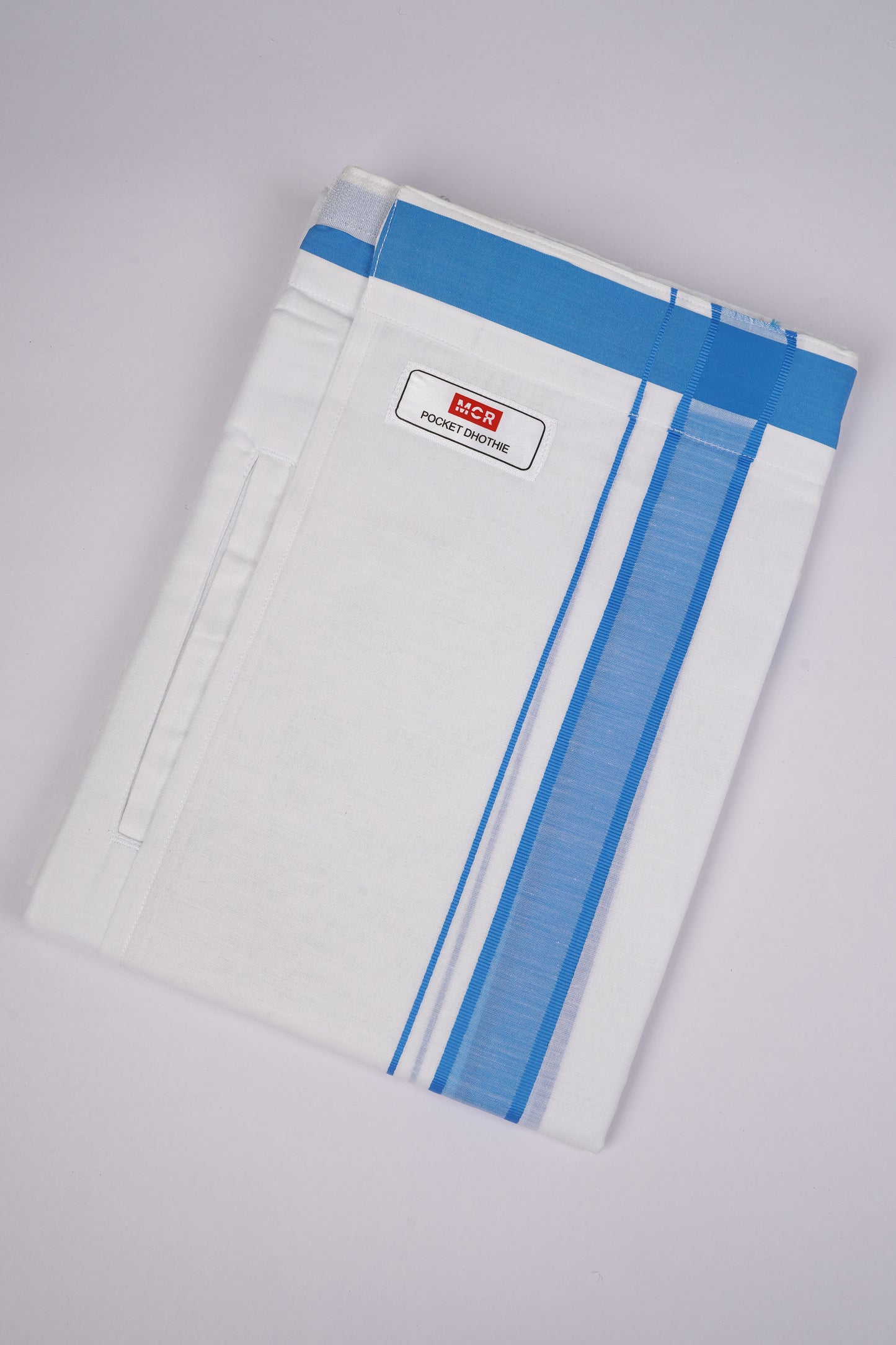 PKT FD-02 VELCRO WHITE DOUBLE DHOTI - Blue
