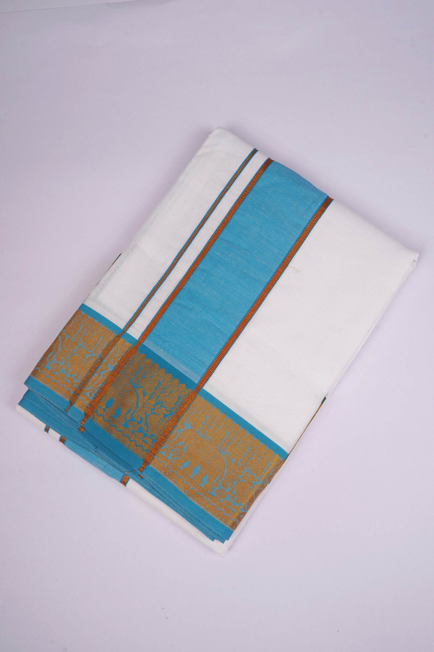 PK-9X5-12 SET WHITE DOUBLE DHOTI - blue