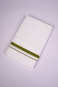 Mens Cotton Blend White Dhoti Double Small  Border 3.70 m|HD-32 OLIVE GREEN