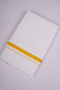 Mens Cotton Blend White Dhoti Double Small  Border 3.80 m|HD-17 GOLDEN YELLOW