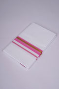 Mens  100 % Cotton White Single Dhoti With Fancy Border DARK PINK 2.00 m|FS-93