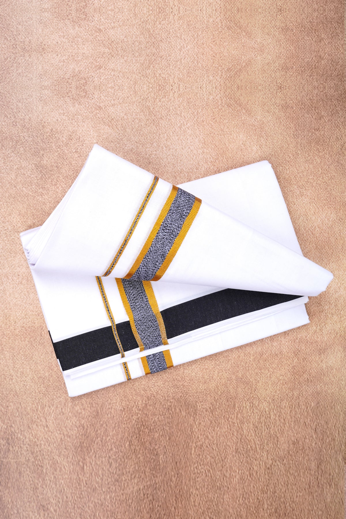 Mens Fancy Cotton Karai White Double Dhoti - 3.80M | Marina | Black