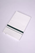 Mens White Single Dhoti Cotton Blend with Big Border - 2.00M | HS-04 - green