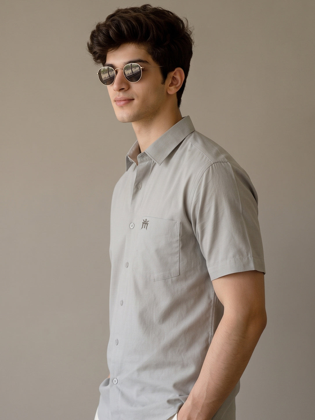 Stain Free Half Sleeve Formal Grey Color Shirt For Men-68004