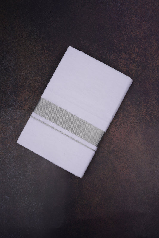 Cotton Blend Double Dhoti with Silver Jari Border – 3.80 M - SLD-56