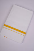 Mens Cotton Blend White Dhoti Double Small  Border 3.80 m|HD-25 GOLDEN YELLOW