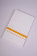 Pure  Cotton White Dhoti Double Small  Border 4.00 m|HD-29 GOLDEN YELLOW
