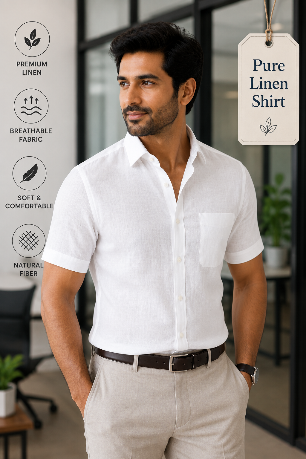LINEN KING Formal White Shirt For Men