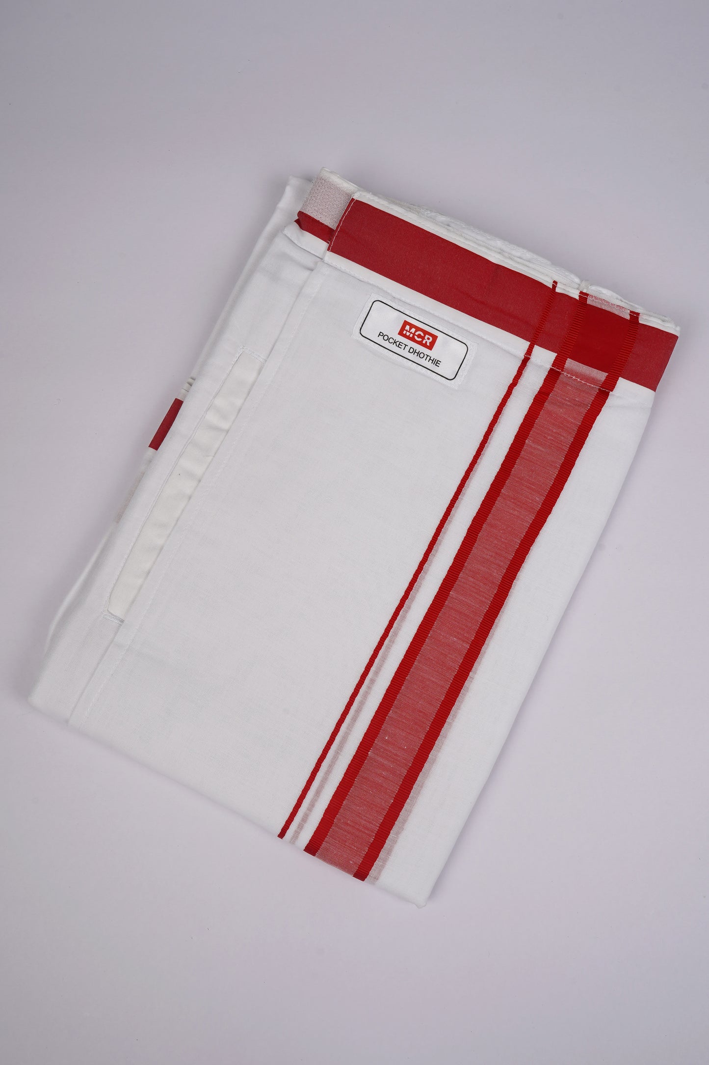 PKT FD-02 VELCRO WHITE DOUBLE DHOTI - Red