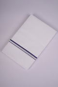 Mens White Double Dhoti Cotton Blend with Small Border - 3.70M | SD-18-Dark Blue
