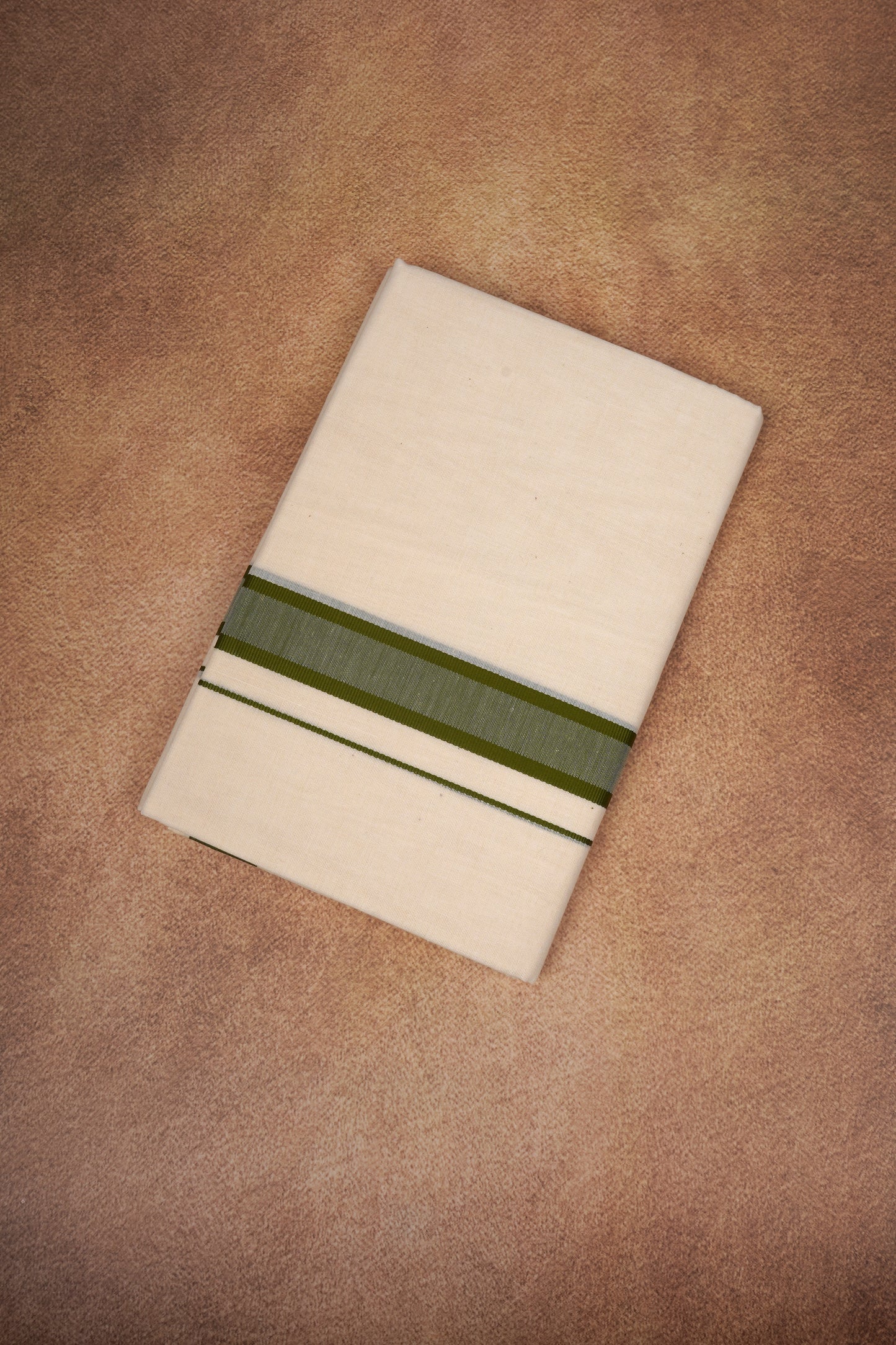 FD-174C CREAM DOUBLE DHOTHIE 3.80 MTR -Dark Green