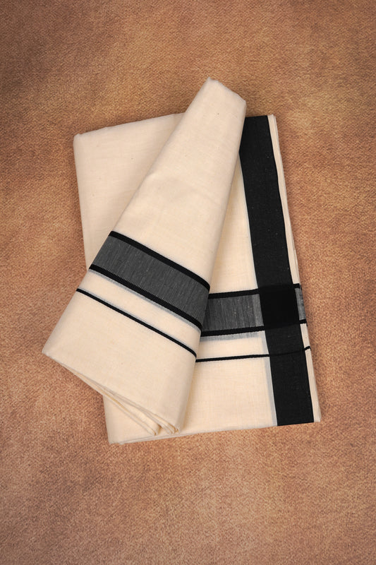 FD-174C CREAM DOUBLE DHOTHIE 3.80 MTR -Dark Gray