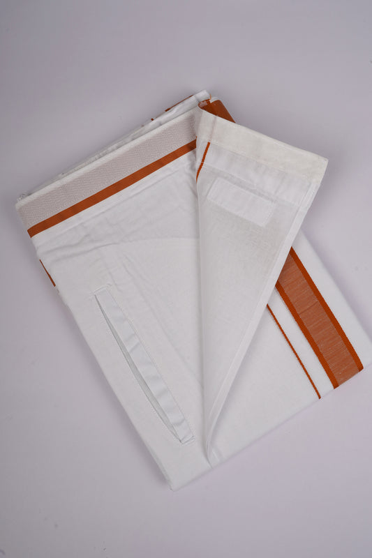 PKT FD-02 VELCRO WHITE DOUBLE DHOTI  - Orange