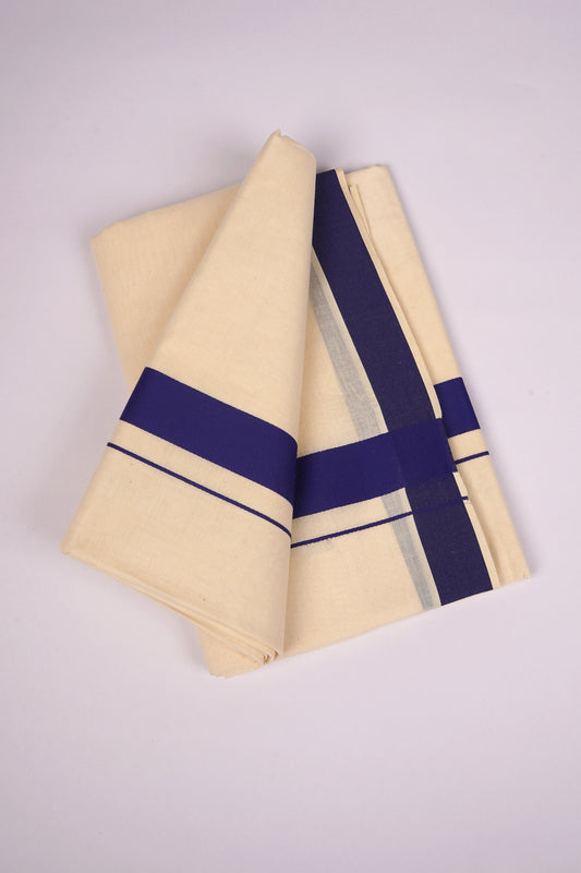FD-08C CREAM DOUBLE DHOTHIE 3.80 MTR-Navy Blue