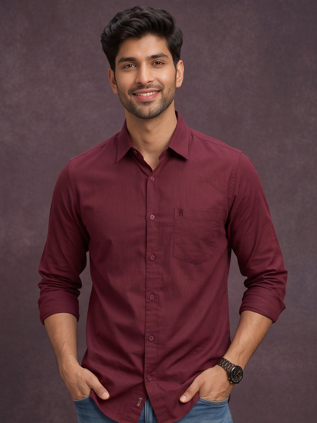 Stain Free Full Sleeve Formal Maroon Color Shirt For Men-68001