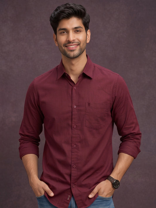 Stain Free Full Sleeve Formal Maroon Color Shirt For Men-68001