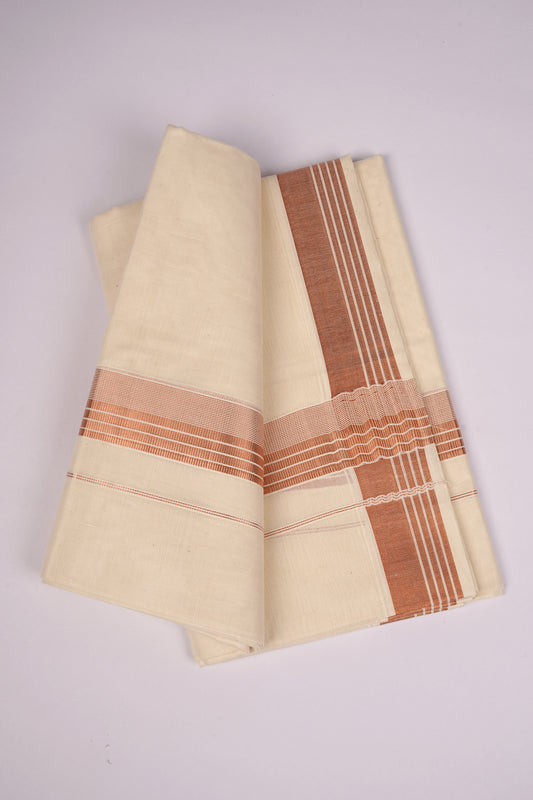 COPPER-04C CREAM DOUBLE DHOTHIE 4.00 MTR