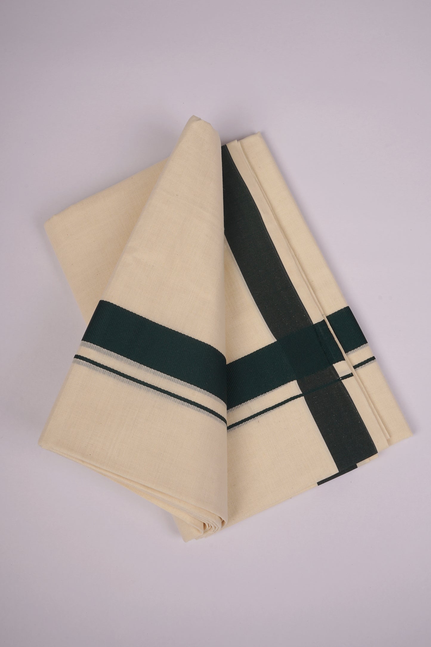 FD-08C CREAM DOUBLE DHOTHIE 3.80 MTR-Dark Green