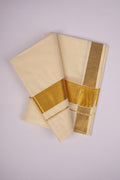 Pure Cotton Cream Dhoti Double Weave Gold Jari Border 4.00 m | GLD-14C
