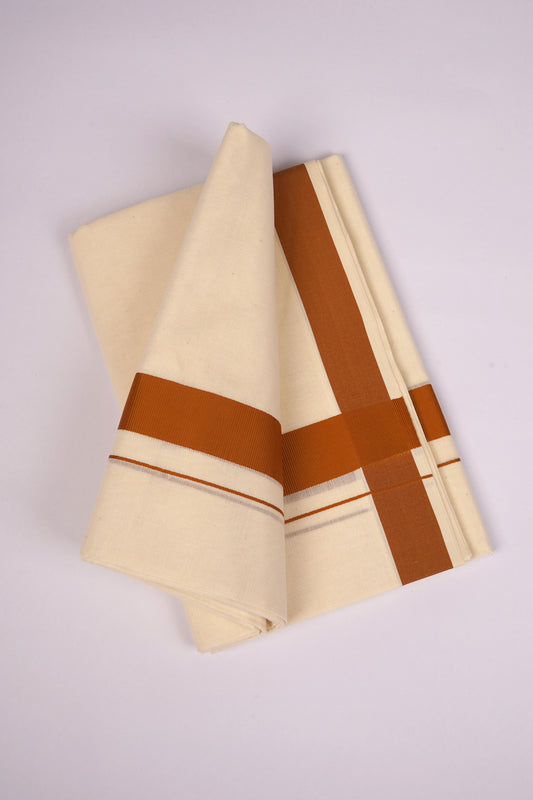 FD-08C CREAM DOUBLE DHOTHIE 3.80 MTR-Light Brown