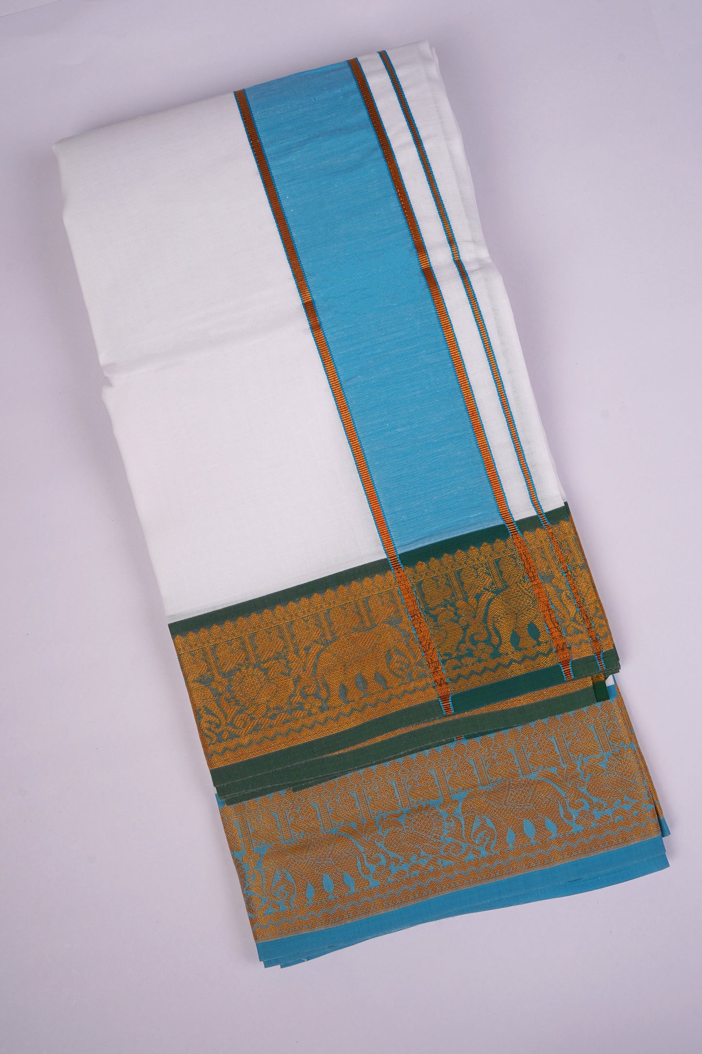 PK-9X5-12 SET WHITE DOUBLE DHOTI - blue