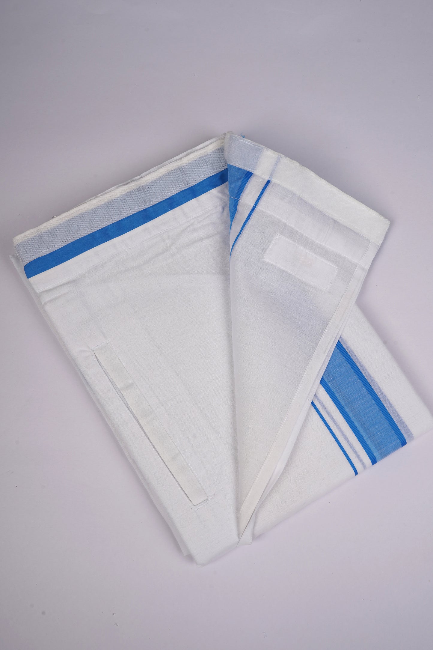 PKT FD-02 VELCRO WHITE DOUBLE DHOTI - Blue