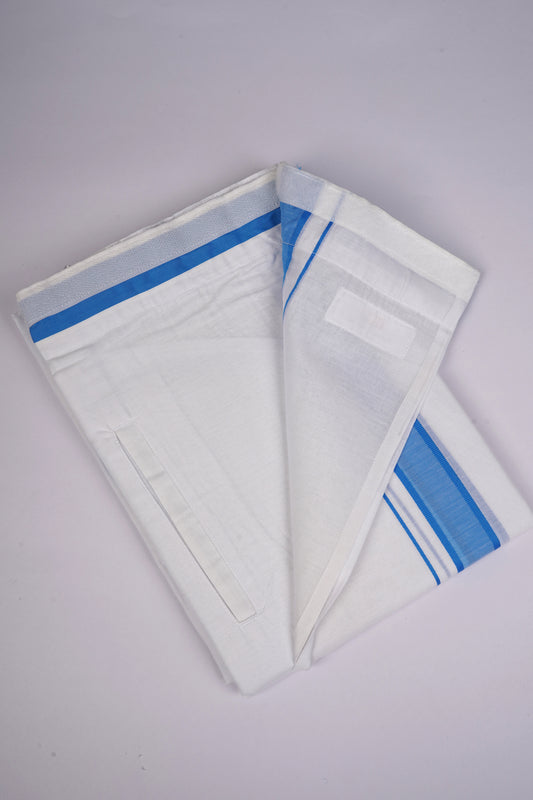 PKT FD-02 VELCRO WHITE DOUBLE DHOTI - Blue