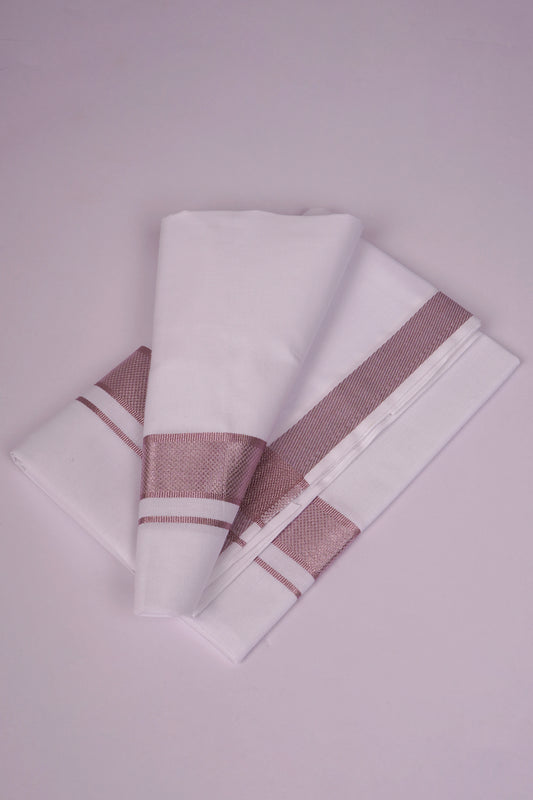 Mens White Single Dhoti Cotton Blend with Rose Jari Border - 2.00M | RGS-01